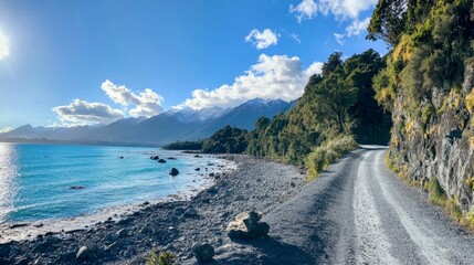 Serene Coastal Road Trip Through Majestic Mountains