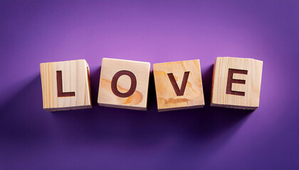 Obraz premium Love on Purple Background with Gold Confetti