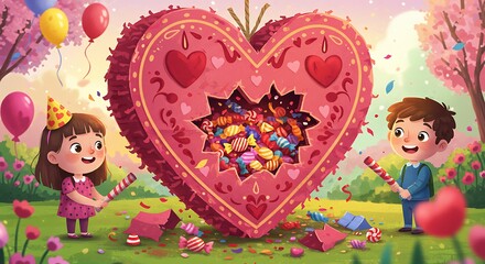 Fototapeta premium Sweet Heart PiÃ±ata Party.
