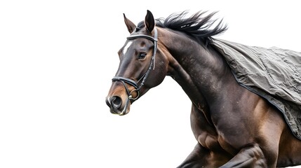 Obraz premium Elegant Brown Horse Wearing Bridle and Rug