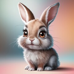 Fluffy White Rabbit Portrait on Pastel Background