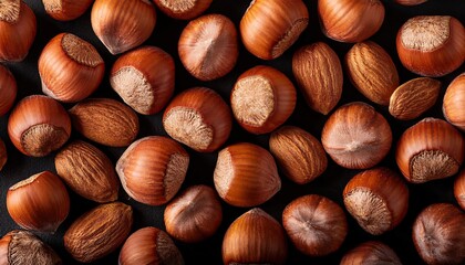 Fototapeta premium Hazelnuts on a black background