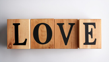 Love on Wooden Block with White Background