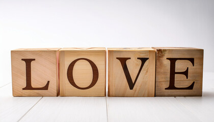Love on Wooden Block with White Background