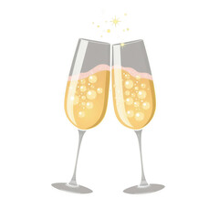 Champagne flutes clinking vector art style PNG