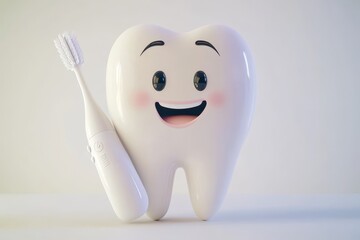 Vibrant 3d cartoon tooth character with electric toothbrush promoting oral health and hygiene