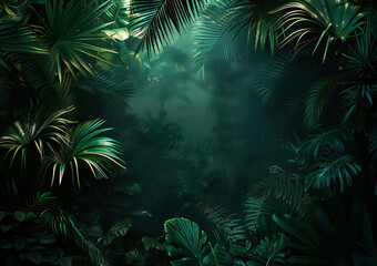Lush Tropical Foliage with Sunlight Filtering Through in a Mystical Rainforest