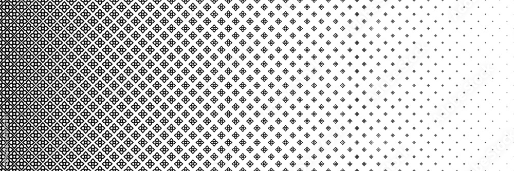 Poster horizontal halftone of black beautiful digital flower for pattern and background.
