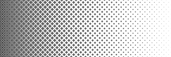horizontal halftone of black beautiful digital flower for pattern and background.