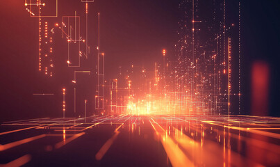 Fototapeta premium Vibrant abstract digital cityscape with glowing lines and particles, evoking a sense of movement and energy in a futuristic environment.
