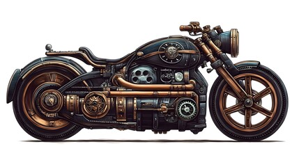 A Steampunk Style Motorcycle Design Illustration
