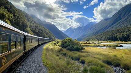 Naklejka premium Luxury Train Journey Through Majestic Mountains