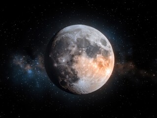 Fototapeta premium A serene lunar night with the moon glowing brilliantly, vibrant stars forming radiant celestial clusters