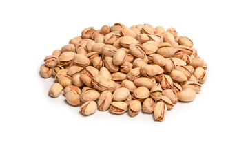 Tasty pistachios isolated on a white background.