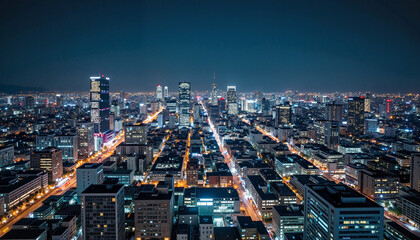 Fototapeta premium Stunning aerial view of bustling city lights at night, urban vibrancy