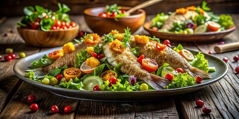 Delicious Crispy Fried Silver Fish Salad with Shrimp Eggs - Night Photography