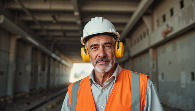 Focused elderly construction worker in tunnel, dedication to craft