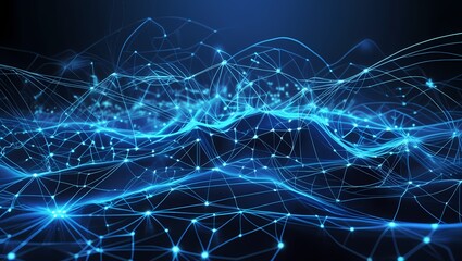 Naklejka premium Abstract AI Network with Blue Light Illuminated Interconnected Nodes
