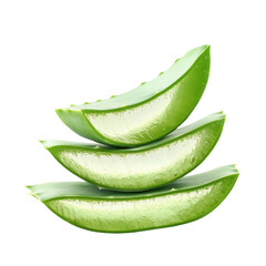 Fresh aloe vera slices stacked on top of each other, isolated on transparent or white background