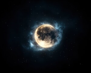 Fototapeta premium Radiant stars clustering around a glowing moon, ethereal beams weaving a celestial masterpiece