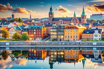 Obraz premium Double Exposure: Cityscape Landskrona Sweden Search Bar Overlay