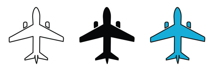 Vector airplane outline and colorful silhouette on white background