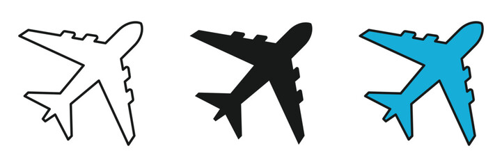 Obraz premium Vector airplane outline and colorful silhouette on white background