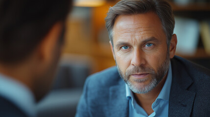 Fototapeta premium A man talking to a man. At a psychotherapist's. A man in a psychologist's office.
