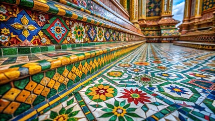 Bangkok Wat Pho Temple Tile Detail, Intricate Floor Pattern,  Ancient Thai Architecture,  Phra Chedi Rai,  Buddhist Shrine