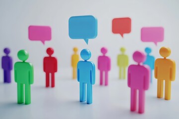 Fototapeta premium Colorful human icons on white background with speech bubbles for open communication and interaction