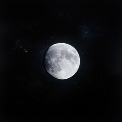 Obraz premium The full moon glowing brightly amidst radiant stars, supernatural light waves cascading through the cosmos