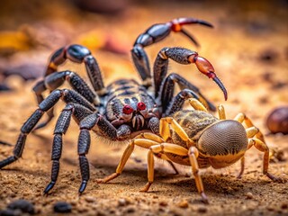 Fototapeta premium Dramatic Close-Up of Spider and Scorpion Confrontation in Desert Habitat