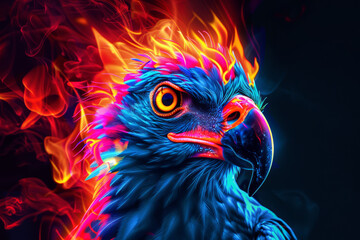 A majestic eagle soaring in the sky, showcasing its sharp beak, intense eye, and powerful wings, symbolizing a bird of prey in the wild