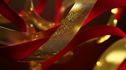 Eleganter 3D-animierter Hintergrund mit dynamischen, goldenen und roten Wellenschleifen - festliches Design für luxuriöse Events und Präsentationen