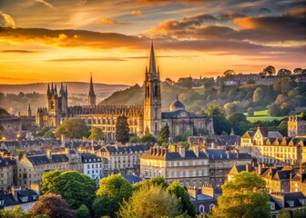 Bath England Skyline Silhouette - Dramatic Cityscape at Dawn