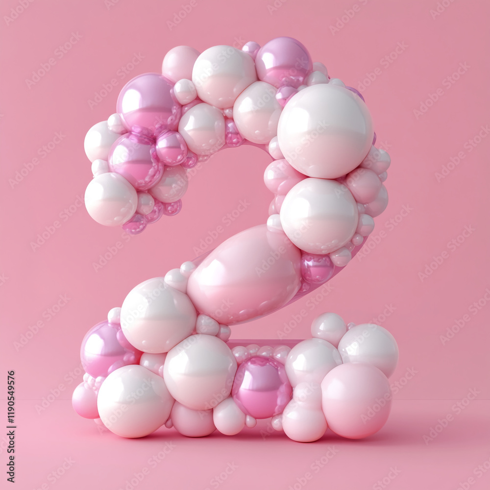Aufkleber glossy pink bubble number 2 on pastel background for creative design projects