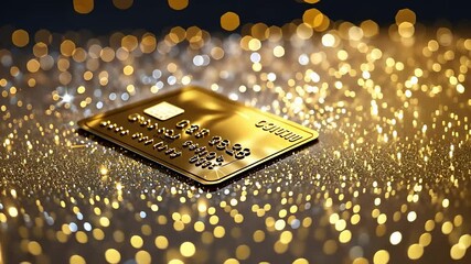 Luxury Gold Credit Card on Sparkling Glitter Surface, Highlighting Premium Financial and Exclusive Services

