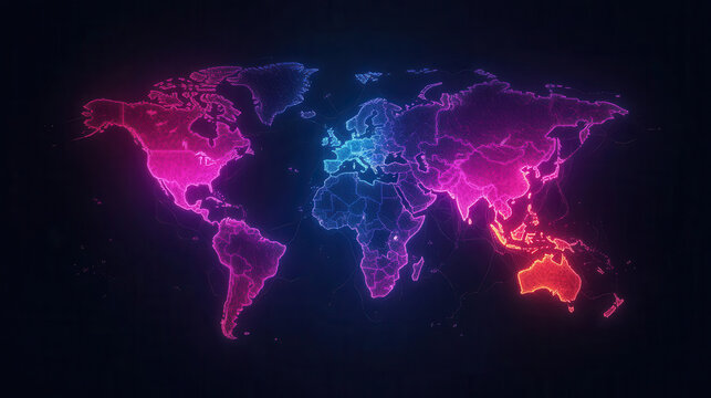 glowing heatmap of world in vibrant colors, highlighting regions