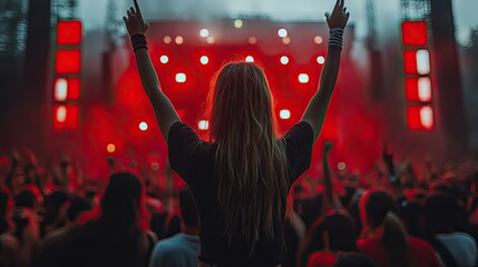 At a concert, the crowd is fully engaged, with hands raised in unison, creating a sense of shared energy and excitement