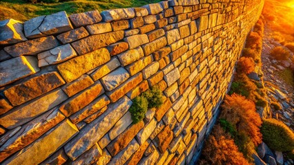 Obraz premium Drone View: Rough Stone Wall Texture, Architectural Detail, Exterior Building Facade
