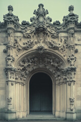 Obraz premium Entrance of a medieval church. Gothic architecture. Intricate details. Created with Generative AI technology