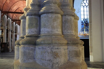 Amsterdam Oude Kerk Church Stone Column Base Close Up, Netherlands