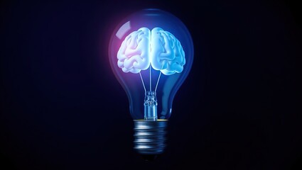 A human brain inside a glowing lightbulb