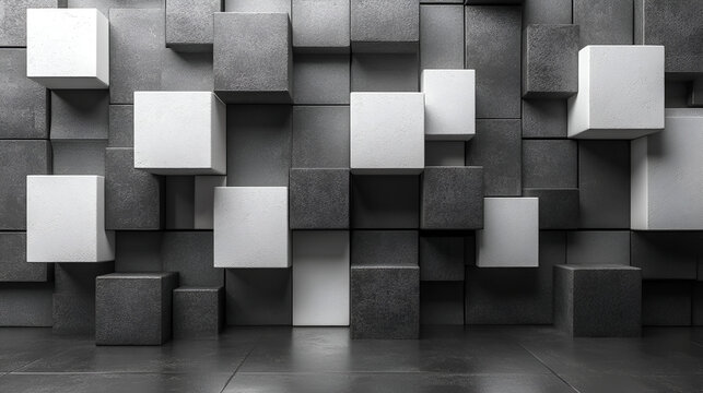 black and white  Squares Blocks on the  Abstract black and white  Background , texture background , An abstract pattern of black cubes creating a modern and dynamic texture , abstract geometric 