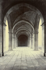 Obraz premium Medieval Arcade. Gothic Colonnade. Intricate Details. Created with Generative AI technology