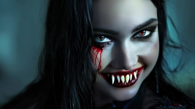 portrait of female vampire with blood on face