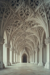 Obraz premium Medieval Arcade. Gothic Colonnade. Intricate Details. Created with Generative AI technology