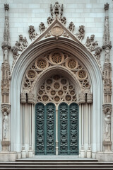 Fototapeta premium Entrance of a medieval church. Gothic architecture. Intricate details. Created with Generative AI technology