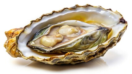 Close-up of Fresh Raw Oyster Isolated on White Background - Seafood, Gourmet Food Stock Photo