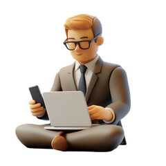 Businessman Working on Laptop and Phone